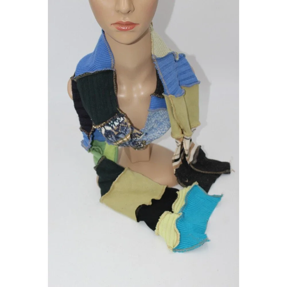 Scarf Upcycled Green Blue Black Sweaters Winter Wedding 64